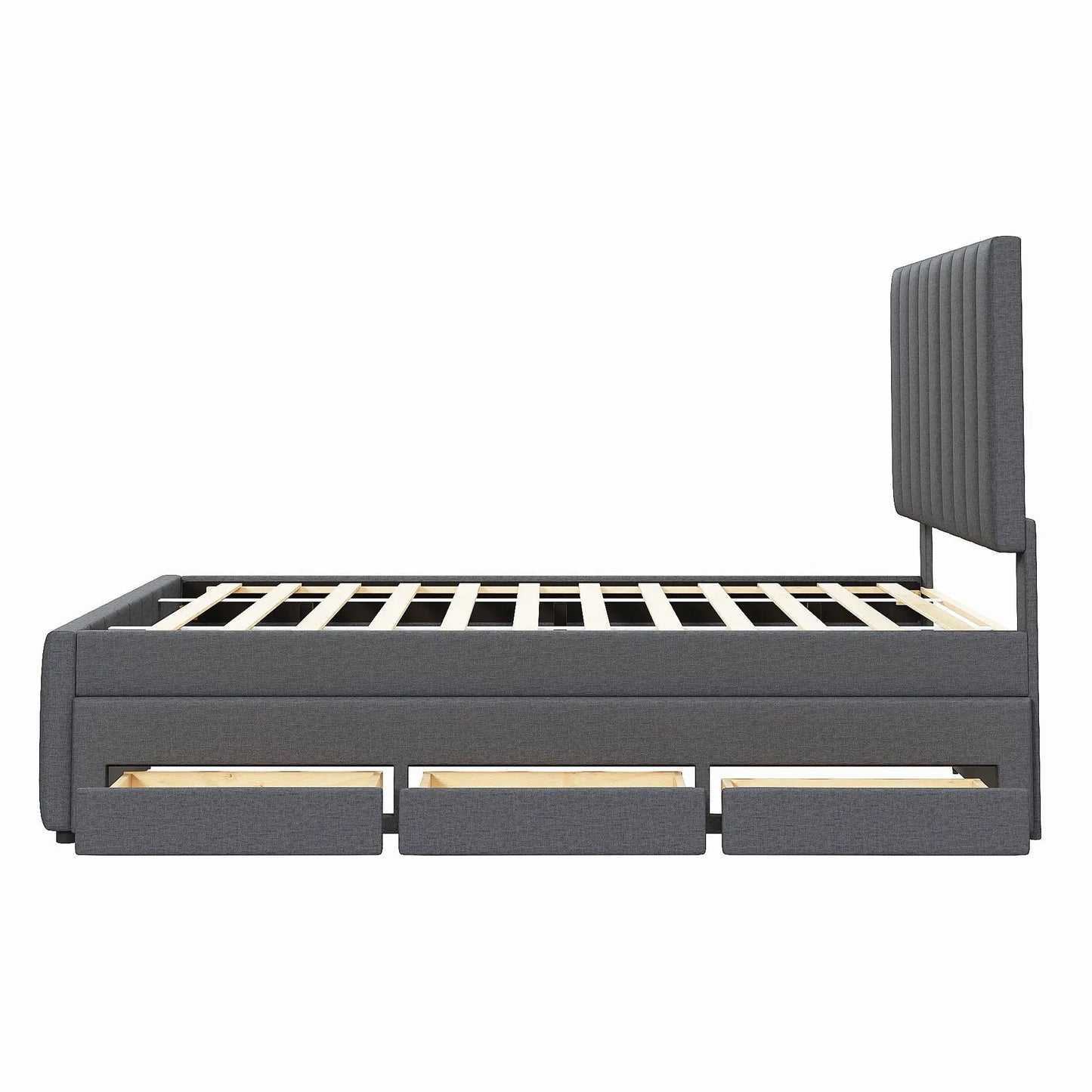 Upholstered Bed with Twin Trundle and 3 Drawers
