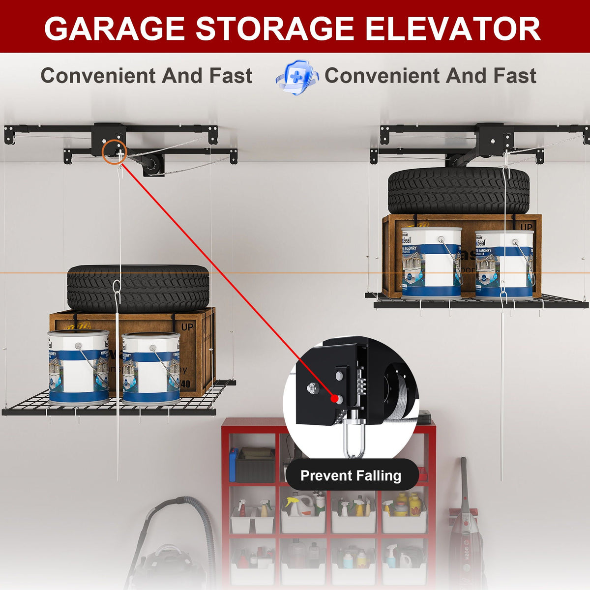 Overhead garage storage rack with crank system, black by HouseOfZazla on Tampa Home & Garden Store