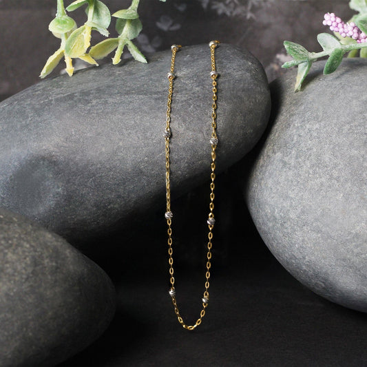Diamond Cut Bead Link Chain Necklace, 14k two-tone gold, 3.5mm, pair on Tampa Home & Garden Store
