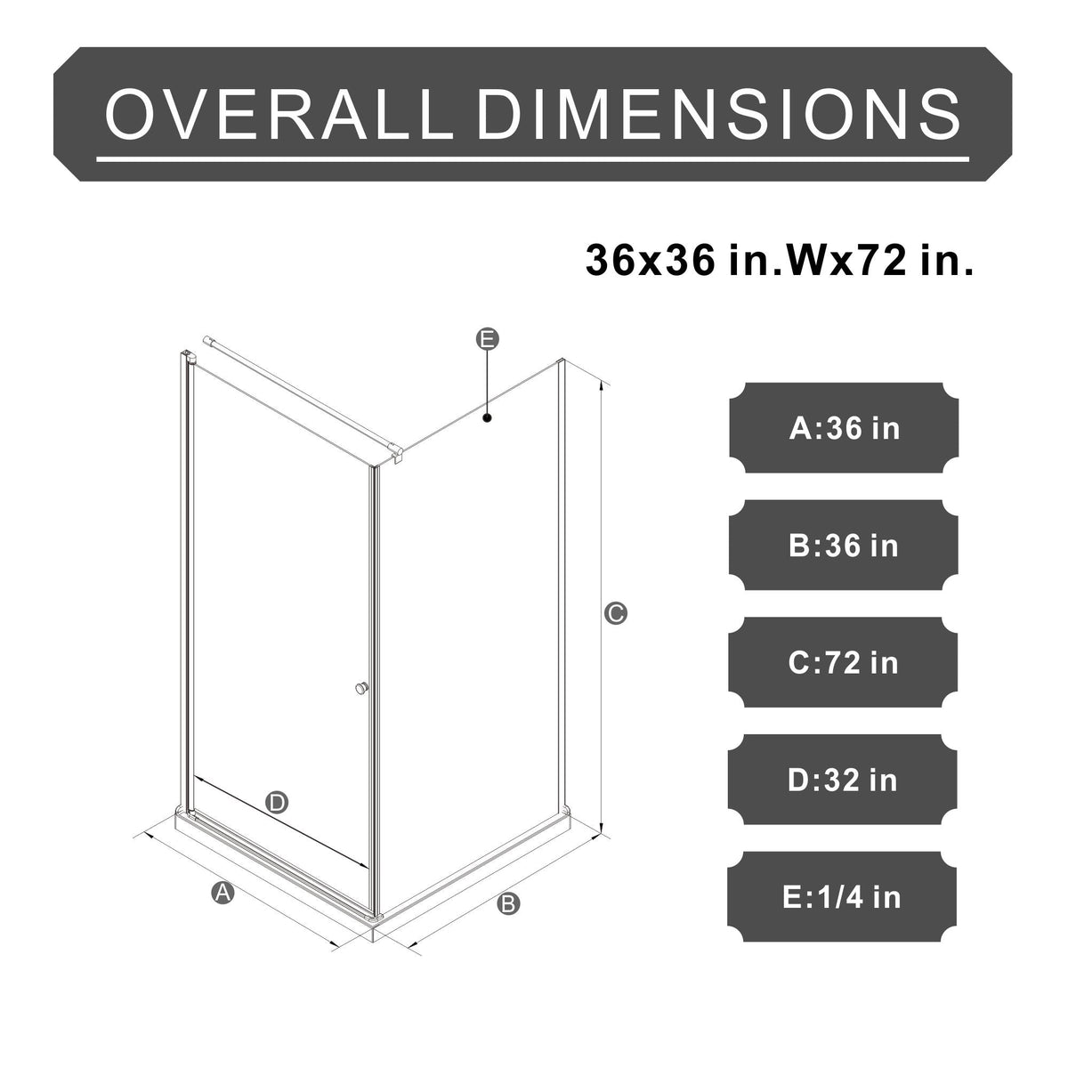 Frameless corner shower door with tempered glass in matte black by HouseOfZazla; 36x72 in size on Tampa Home & Garden Store