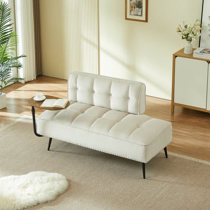 Modern Velvet Sofa with Rotating Side Table