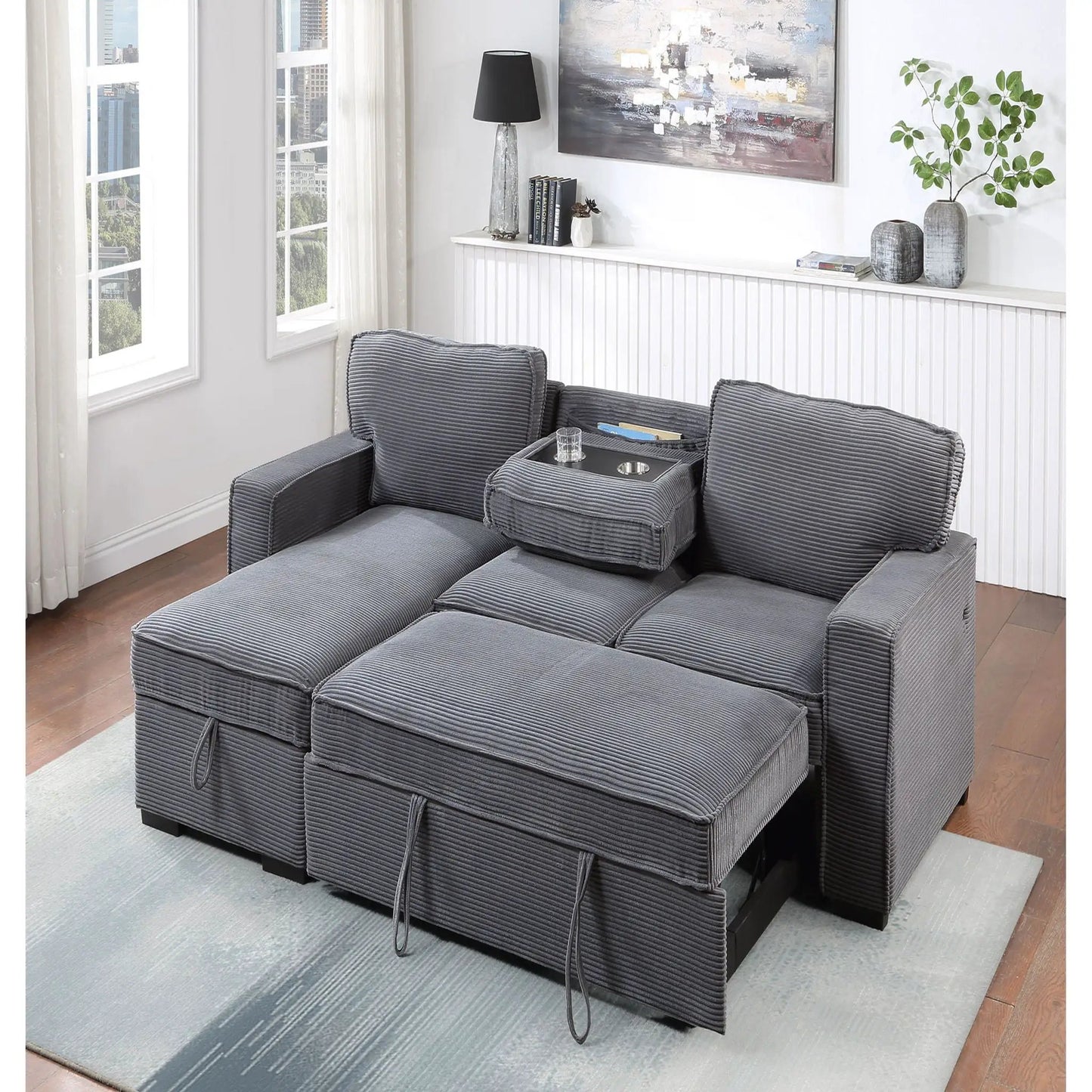 Territory pull-out sofa bed sleeper sectional dark gray fabric 3-piece modular on Tampa Home & Garden Store