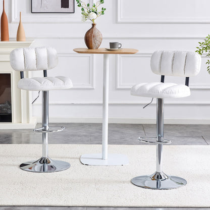 Adjustable height bar stools with footrests, white cushioned seats and chrome bases (set of 2) on Tampa Home & Garden Store