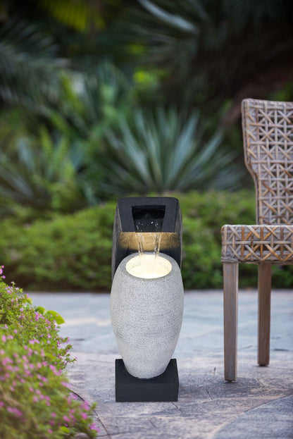 Water fountain with vase design by HouseOfZazla, vase on black base with light and pump on Tampa Home & Garden Store