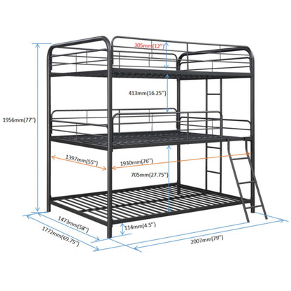 Triple bunk bed full size black metal frame with safe stairs HouseOfZazla on Tampa Home & Garden Store