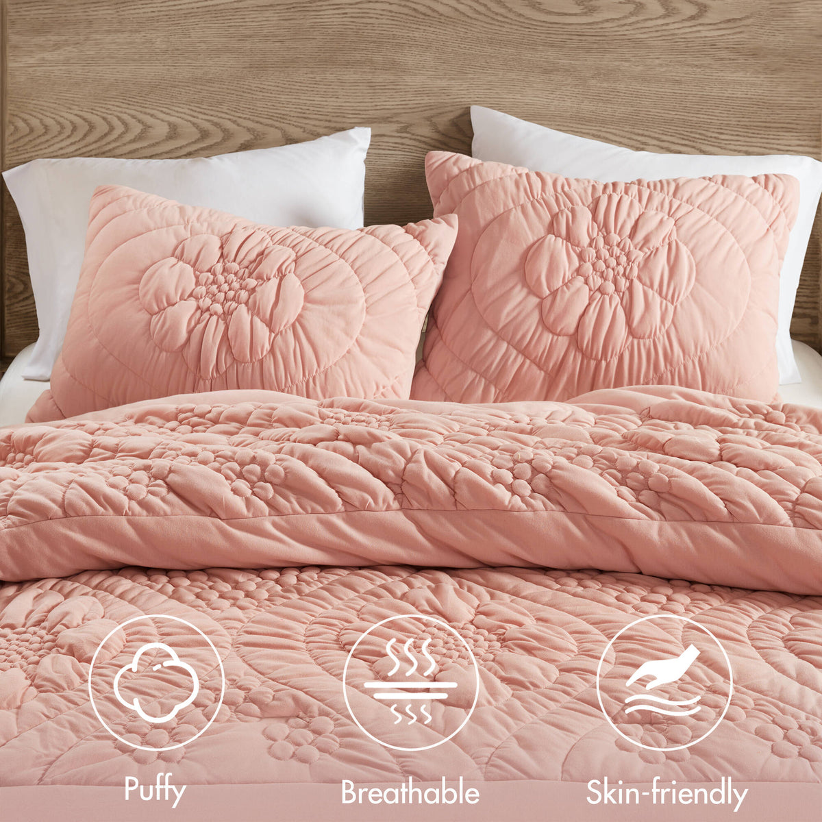3-Piece Full/Queen pink quilted comforter set with two matching pillow shams on Tampa Home & Garden Store
