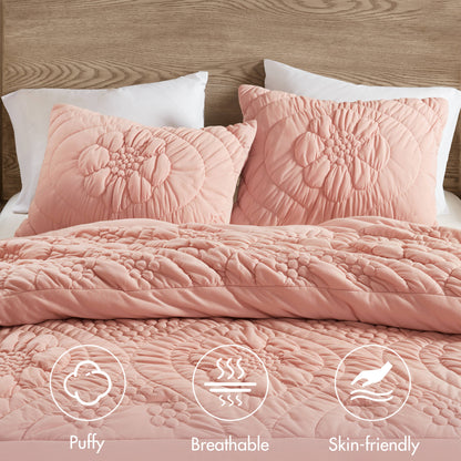 3-Piece Full/Queen pink quilted comforter set with two matching pillow shams on Tampa Home & Garden Store