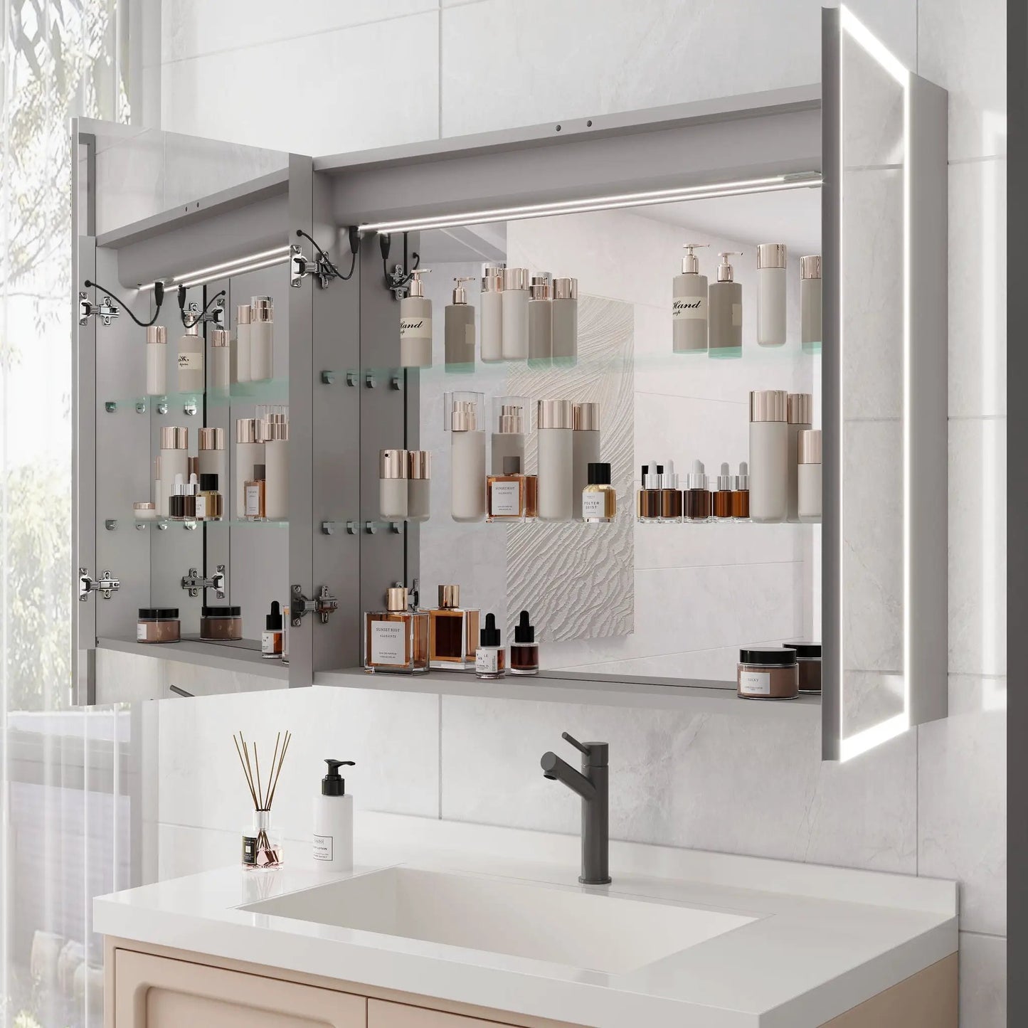 LED-lit bathroom medicine cabinet with mirror, defogger and gray finish Unique Piece Furniture on Tampa Home & Garden Store