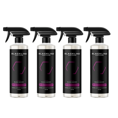 Four BLACKLINE Car Care Iron Remover spray bottles with black labels, 16 oz each on Tampa Home & Garden Store