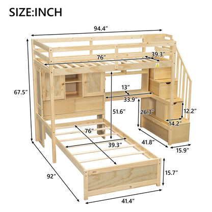 Loft bed with built-in desk and staircase in natural wood by HouseOfZazla on Tampa Home & Garden Store