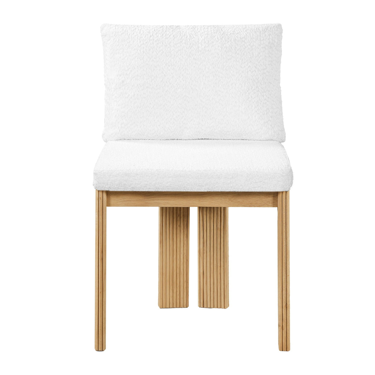 Boucle upholstered indoor dining chair set of 2 with rubber wood frame in beige or blue on Tampa Home & Garden Store