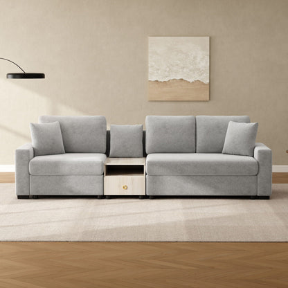 Modular sofa couch with storage armrest and center console in gray fabric by HouseOfZazla on Tampa Home & Garden Store