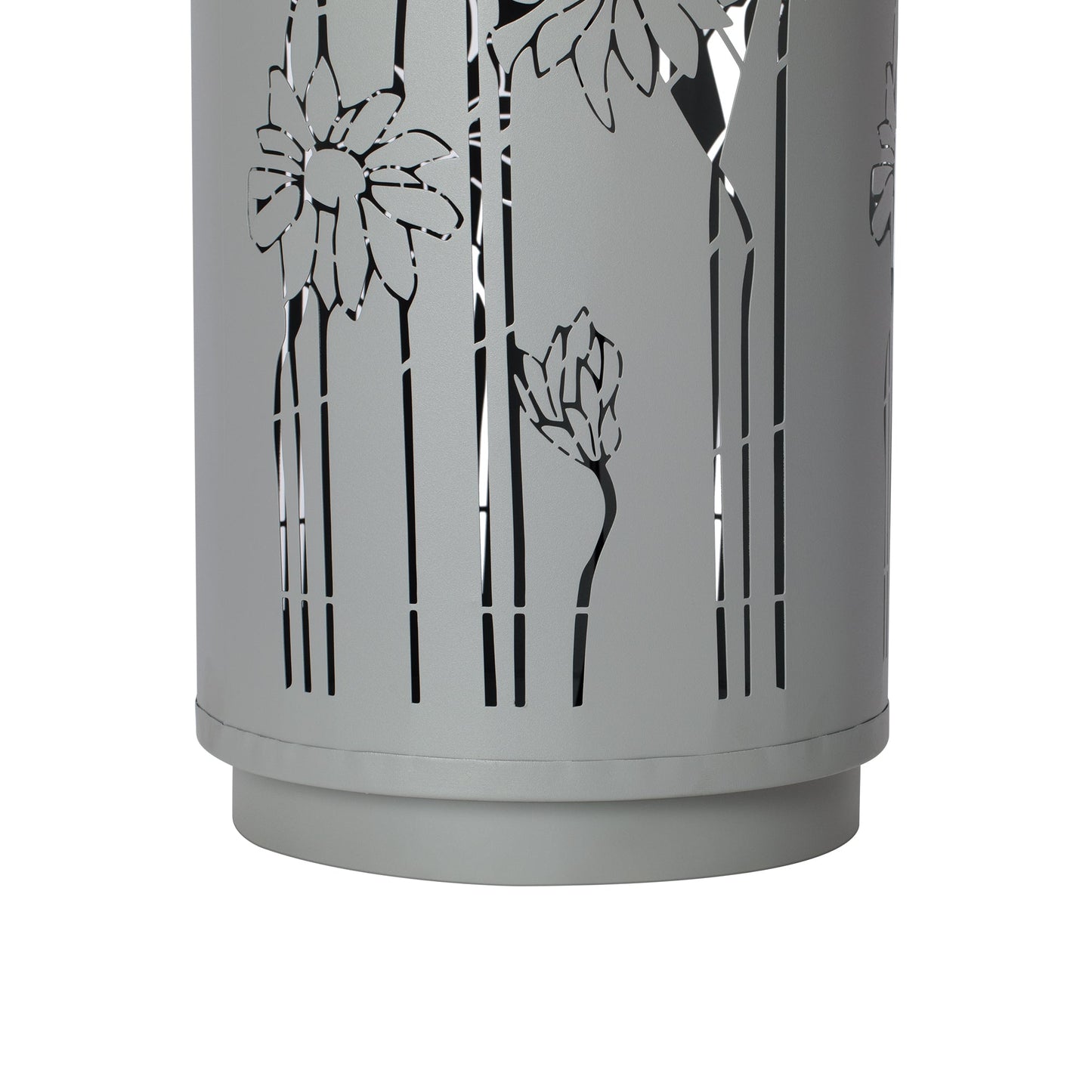 34.25'H light gray metal cutout outdoor fountain with floral panels and LED lights on Tampa Home & Garden Store