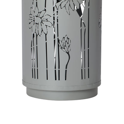 34.25'H light gray metal cutout outdoor fountain with floral panels and LED lights on Tampa Home & Garden Store