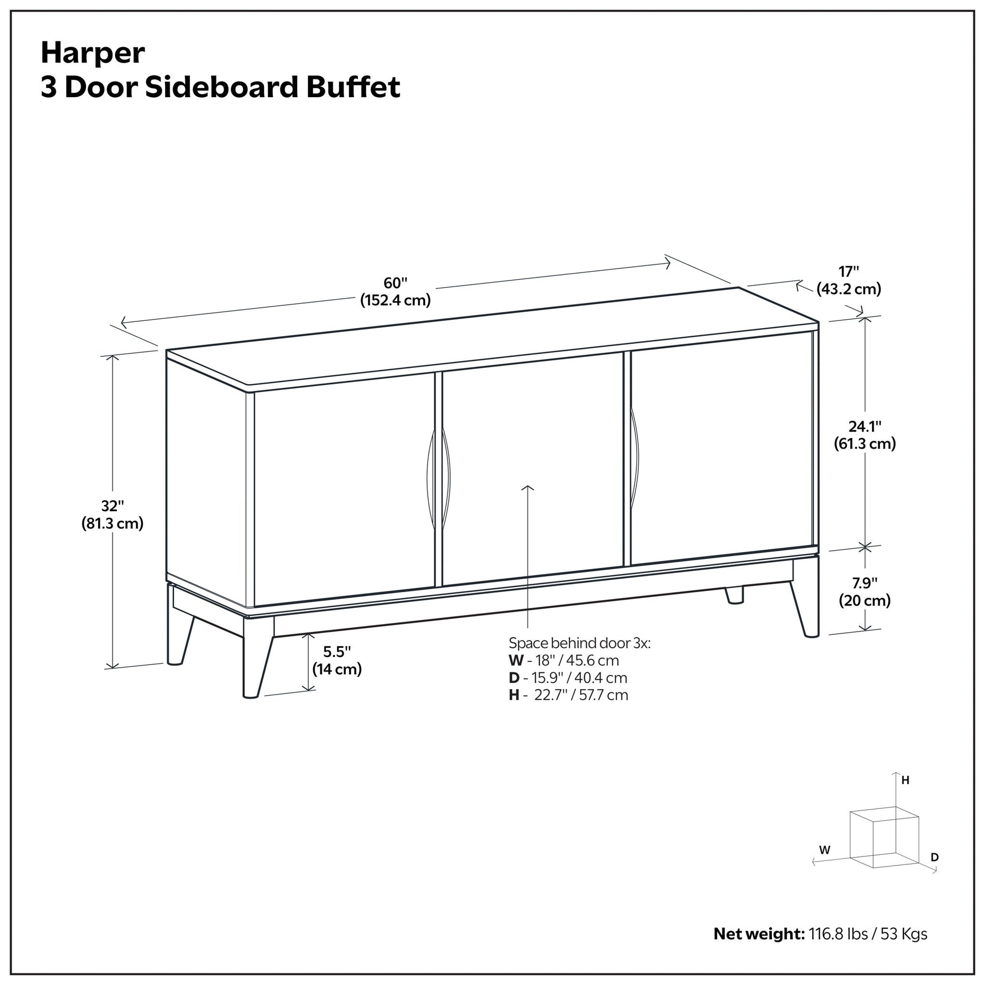 Harper 3 Door Sideboard Buffet Walnut Brown by HouseOfZazla for storage on Tampa Home & Garden Store