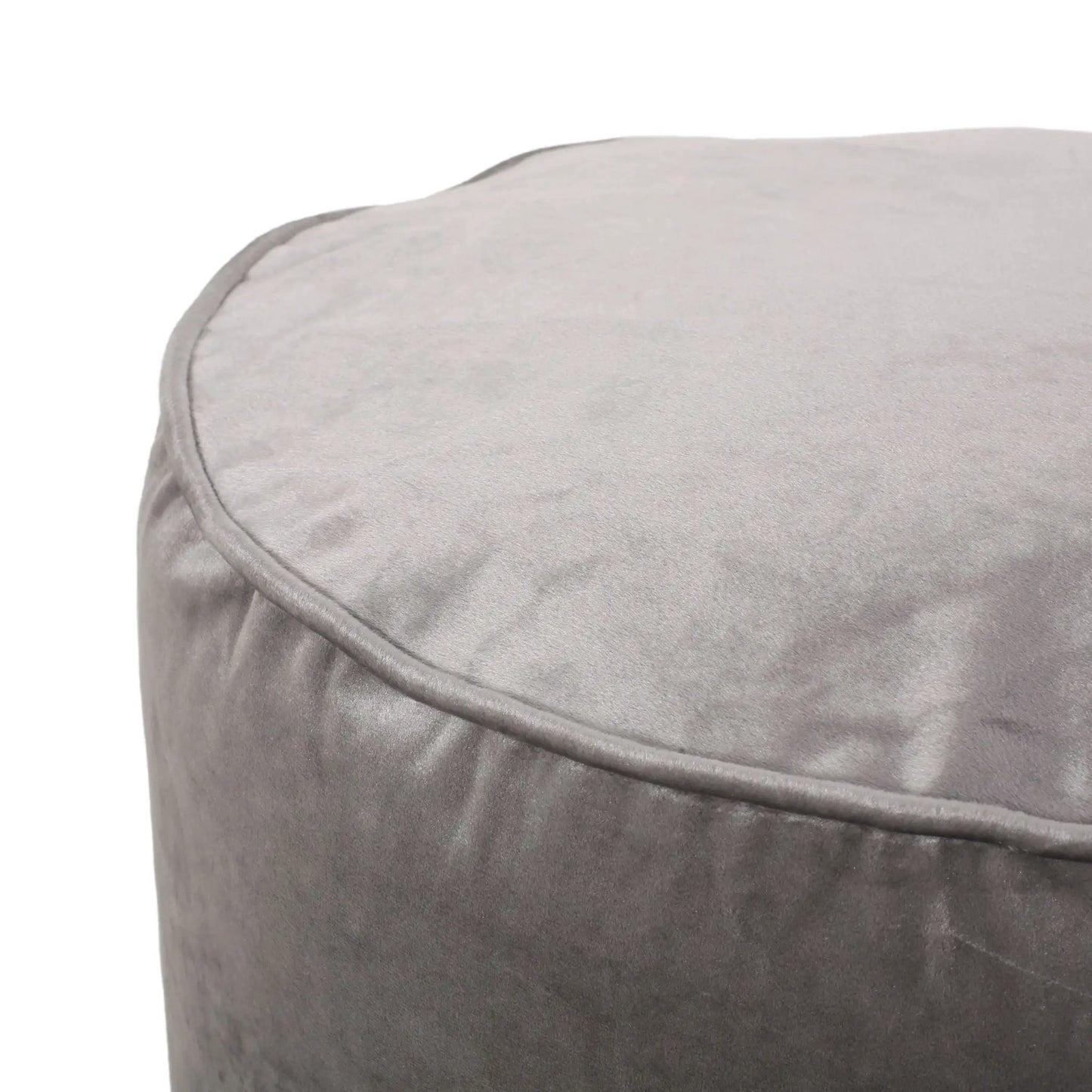 Shimon cylinder pouf ottoman in light gray suede fabric on Tampa Home & Garden Store