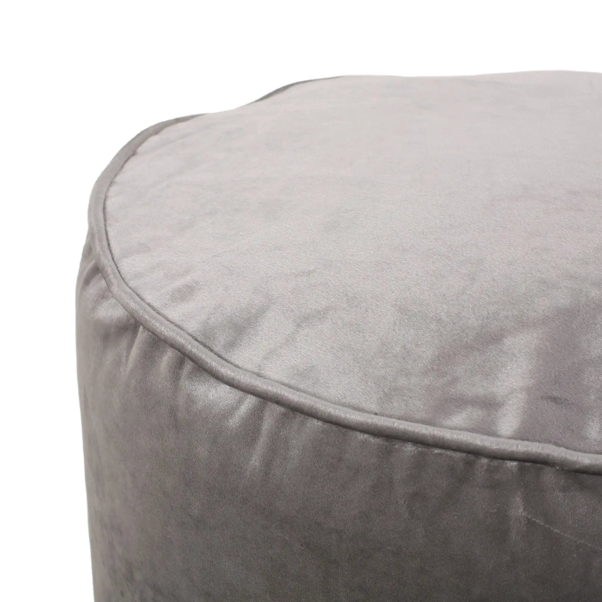 Shimon cylinder pouf ottoman in light gray suede fabric on Tampa Home & Garden Store