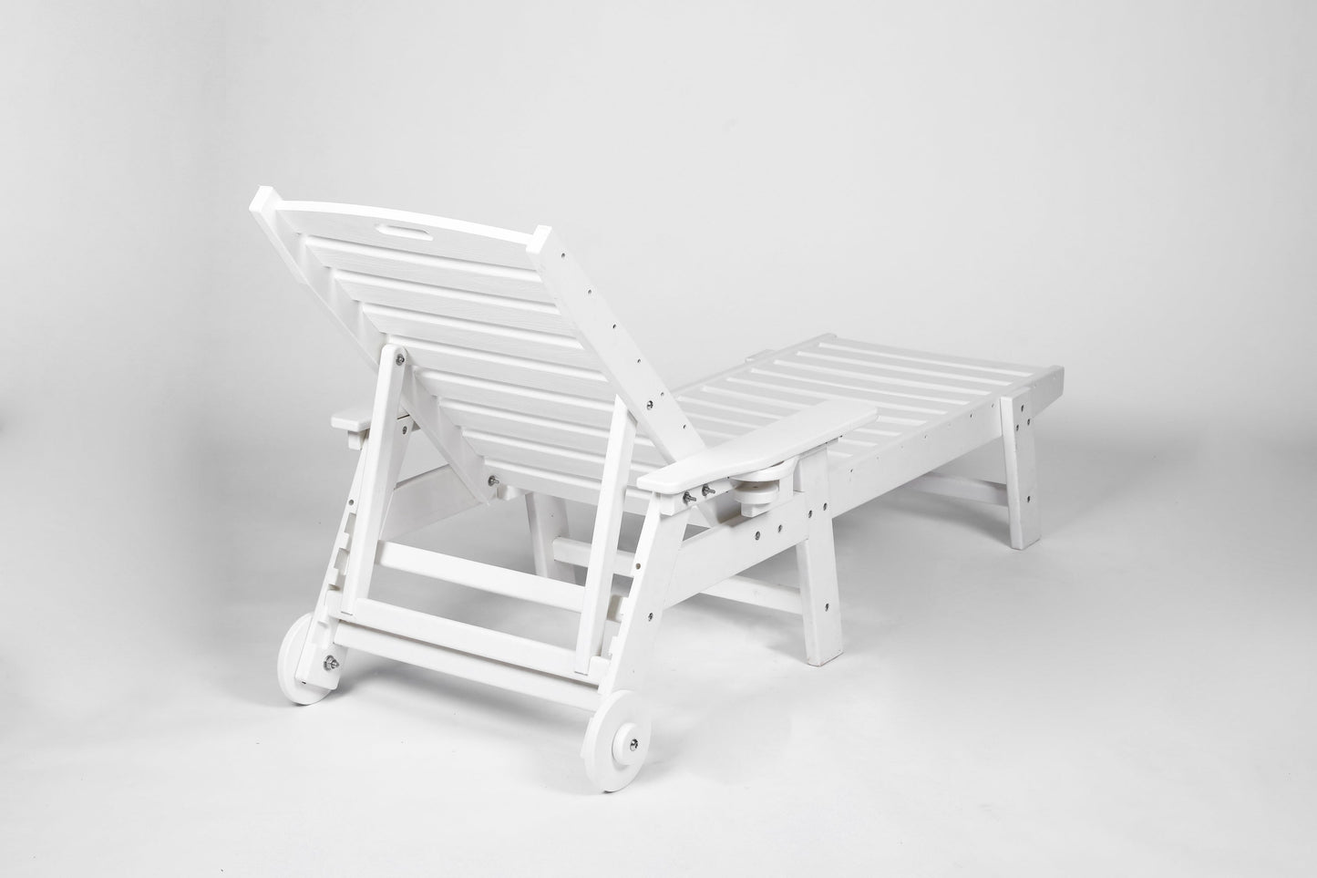 Outdoor lounge chair with white wood-textured HDPE slats and adjustable backrest on Tampa Home & Garden Store