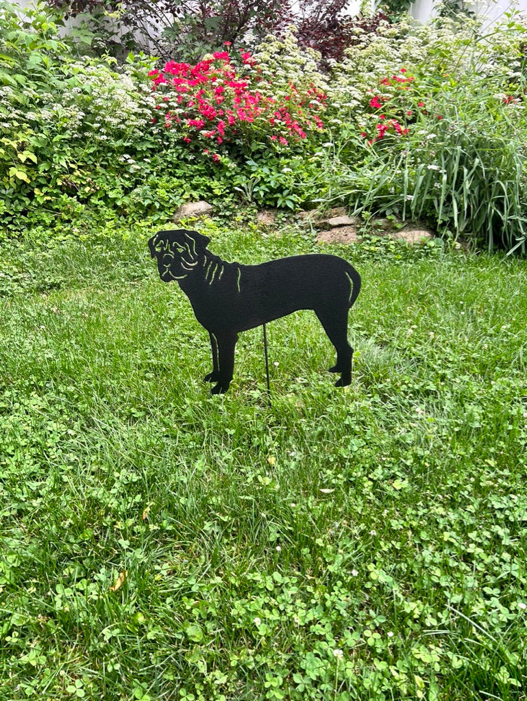 BullMastiff Garden Stake silhouette Style 1 in black metal for outdoor yard decor Rustica Ornamentals on Tampa Home & Garden Store