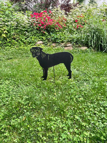 BullMastiff Garden Stake silhouette Style 1 in black metal for outdoor yard decor Rustica Ornamentals on Tampa Home & Garden Store