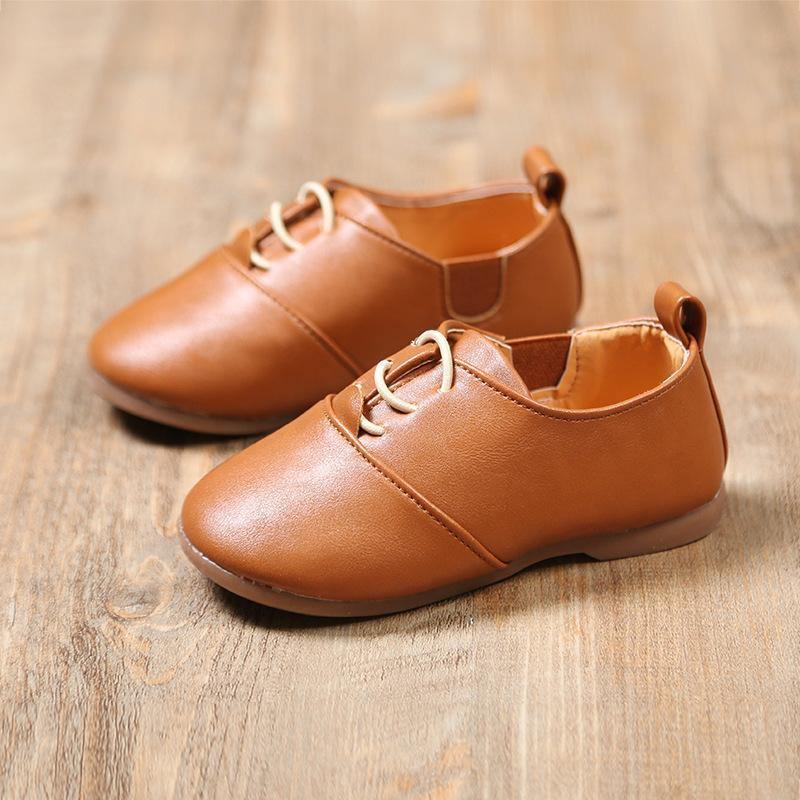 Children's brown leather lace-up casual shoes Stevvex for toddlers pair on Tampa Home & Garden Store