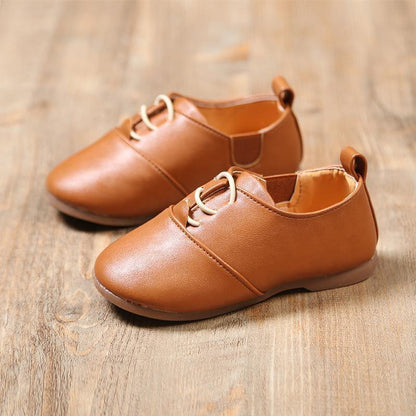 Children's brown leather lace-up casual shoes Stevvex for toddlers pair on Tampa Home & Garden Store