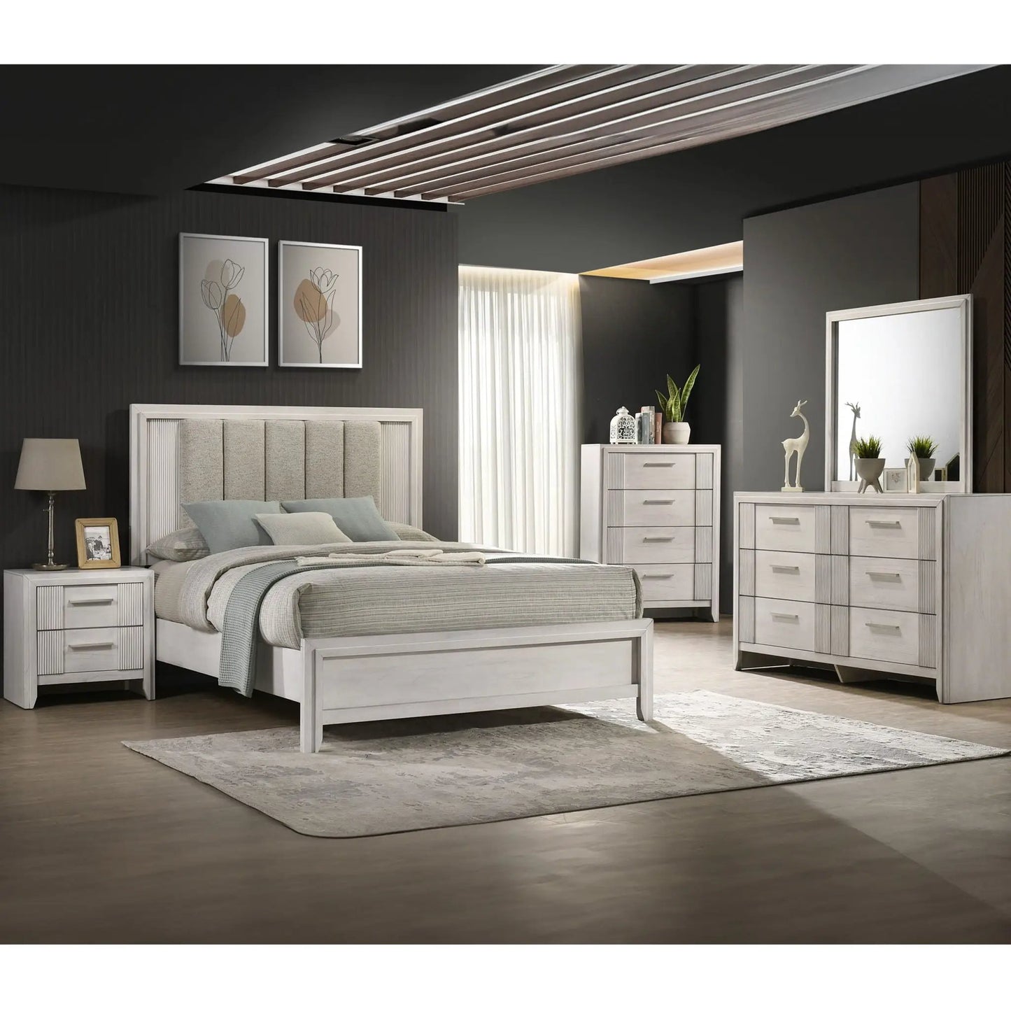 Plush Upholstered Headboard and Framed Bed