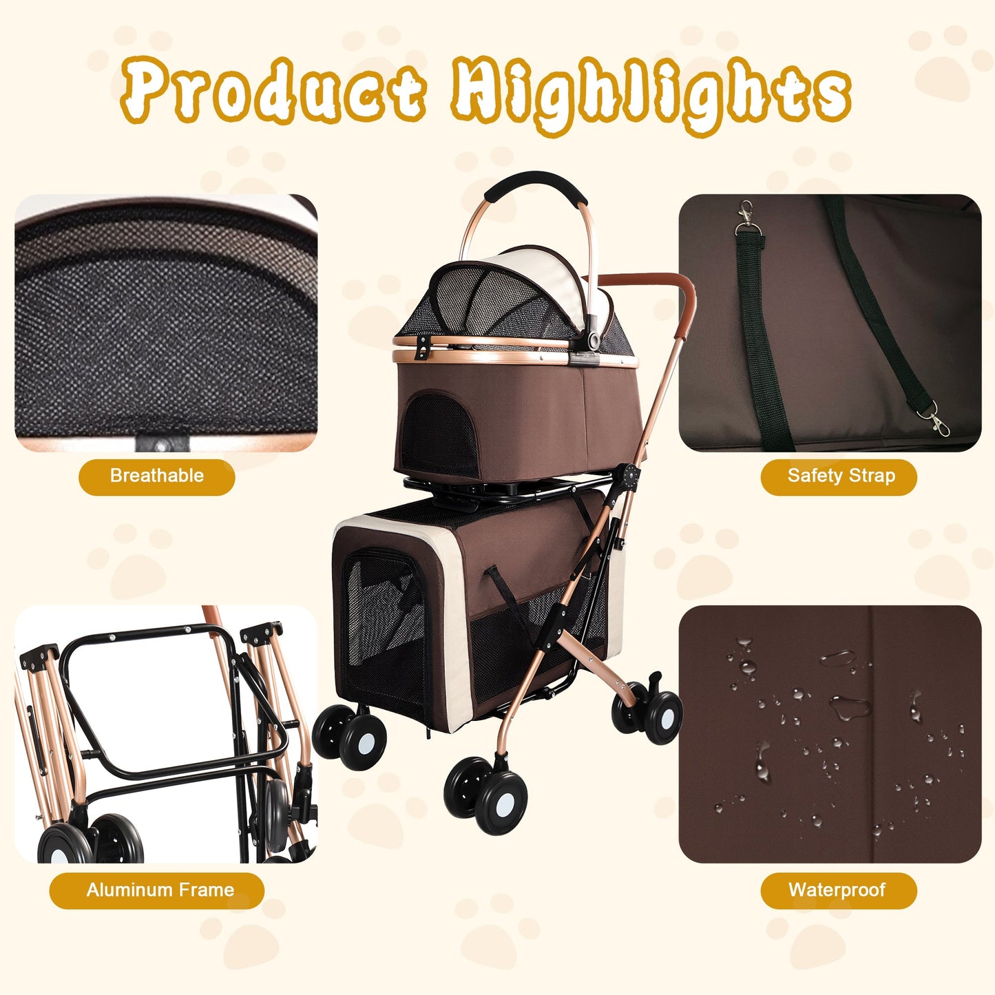 Double pet stroller for dogs and cats by HouseOfZazla, aluminum frame, breathable mesh on Tampa Home & Garden Store