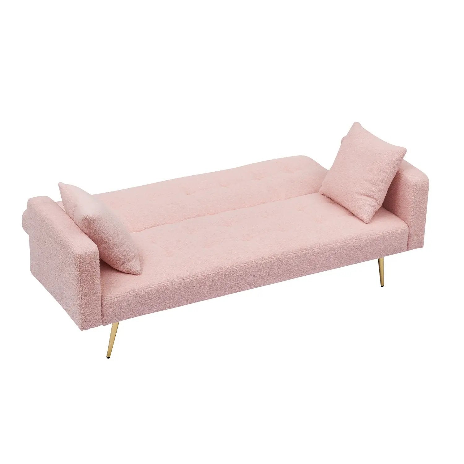 Pink teddy fleece sofa bed futon with gold legs and two matching pillows Unique Piece Furniture on Tampa Home & Garden Store