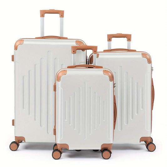 3-piece hard shell luggage set with TSA lock, white with tan trim, 20/24/28in spinners on Tampa Home & Garden Store