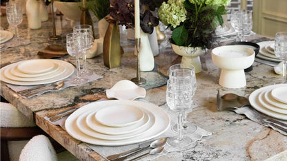Kodo 4 Piece Place Setting by dumæ; white ceramic plates, stackable dinnerware on Tampa Home & Garden Store