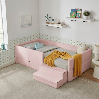 Sturdy Wood Kids Bed with Guardrails and Storage