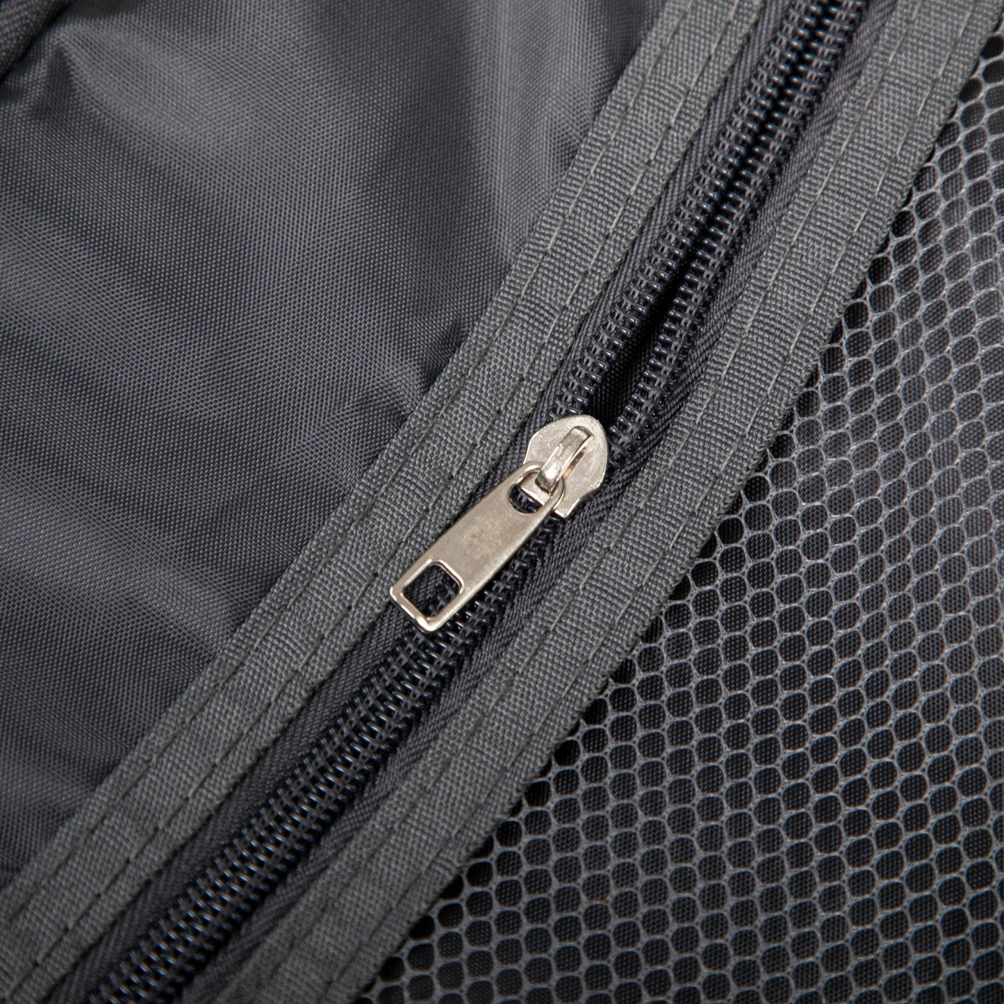 14/20 2-Piece PC Spinner Wheel Luggage Set HouseOfZazla; gray fabric with metal zipper close-up on Tampa Home & Garden Store