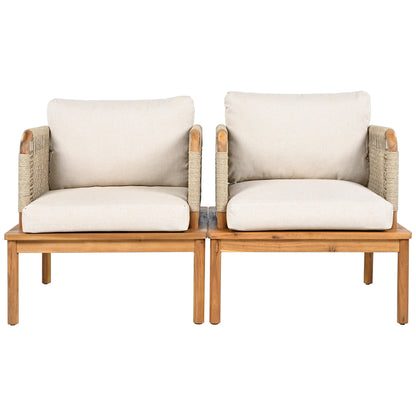 Set of Two Outdoor Acacia Wood Rope Club Chairs