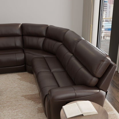 Brazil power reclining sectional in dark brown leather with adjustable headrest and footrest on Tampa Home & Garden Store