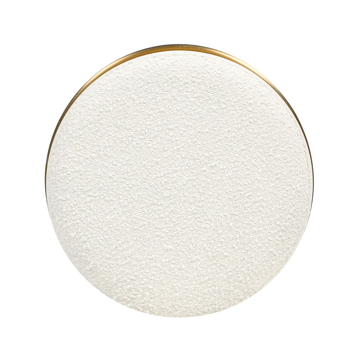 Ivory boucle round counter stool with brass edge for 24–27in counter height on Tampa Home & Garden Store