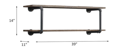 Brantley antique oak 2-shelf wall rack with black pipe frame industrial style 39in wide on Tampa Home & Garden Store