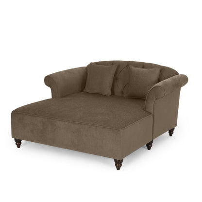 Elegant upholstered chaise in brown fabric with gray pillows by HouseOfZazla on Tampa Home & Garden Store