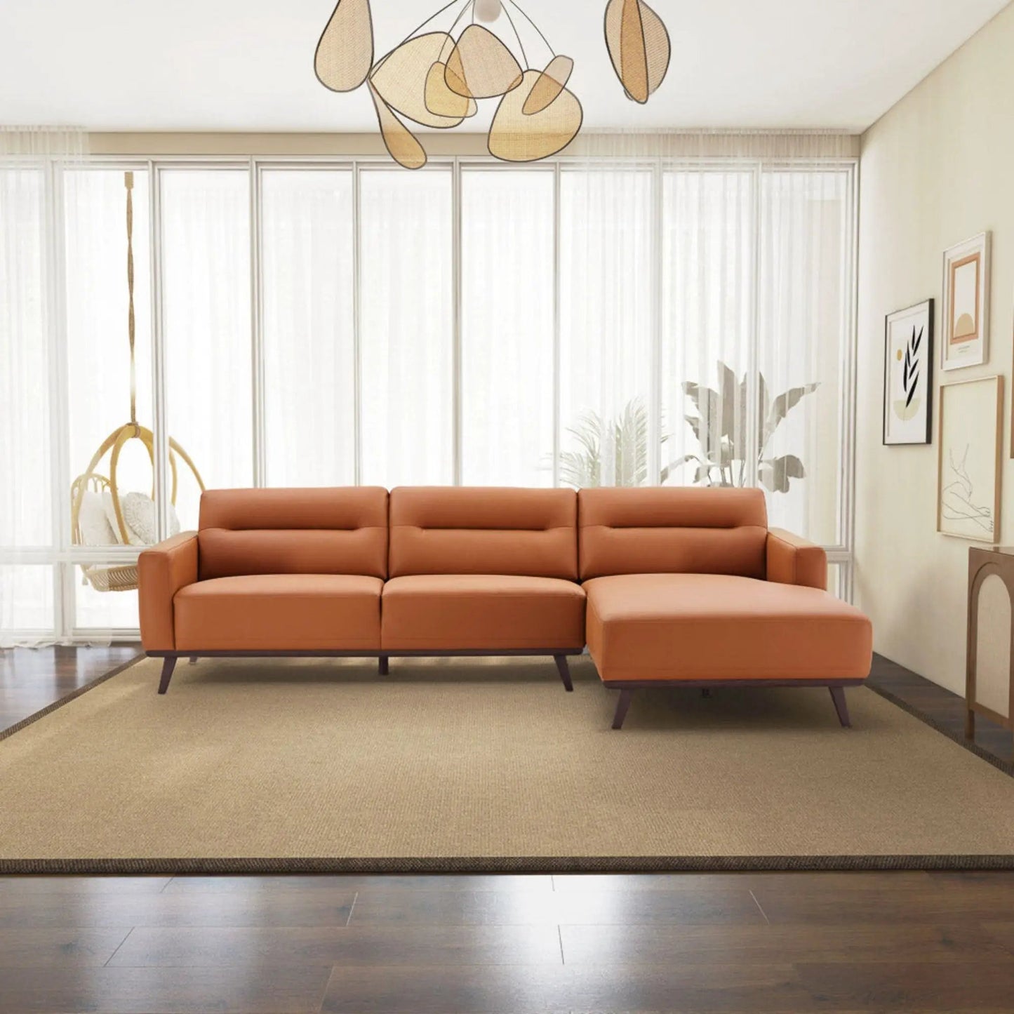 Ella L-Shaped Sectional Couch in warm tan leather with chaise, by Unique Piece Furniture on Tampa Home & Garden Store