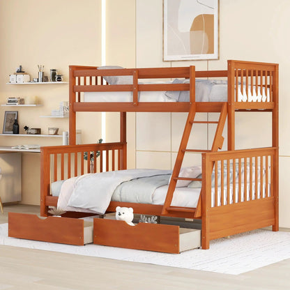Bunk bed with ladders and 2 storage drawers in warm pine finish on Tampa Home & Garden Store