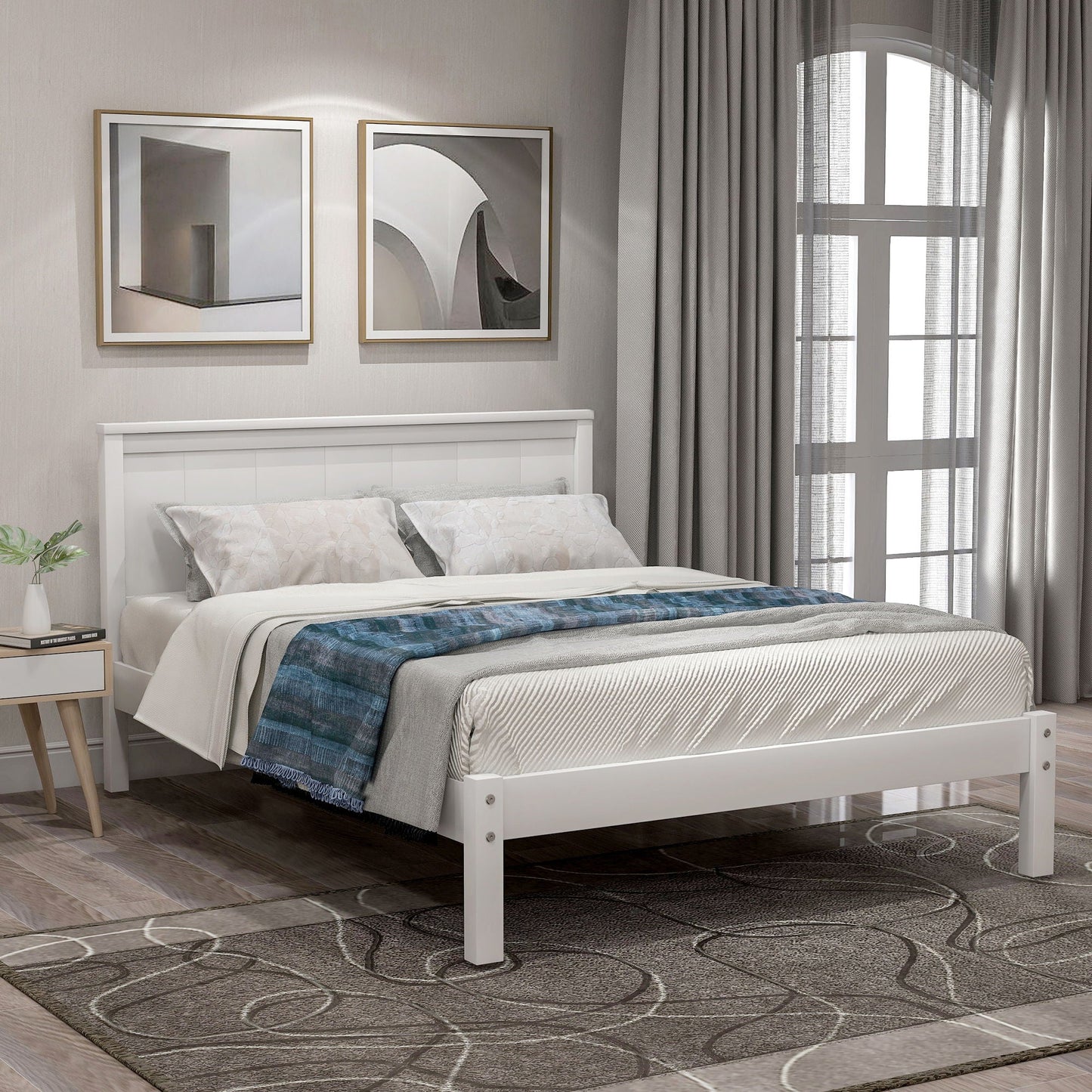 Strong Espresso Wood Platform Bed and Headboard