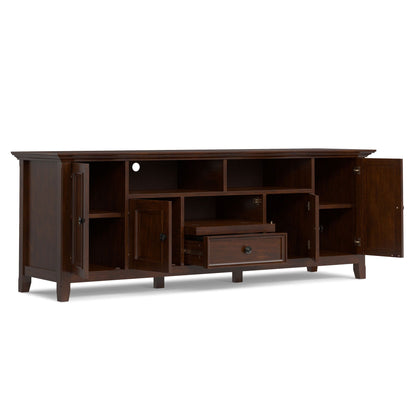 Amherst TV Stand brown wood with open cubbies and cabinets by HouseOfZazla on Tampa Home & Garden Store