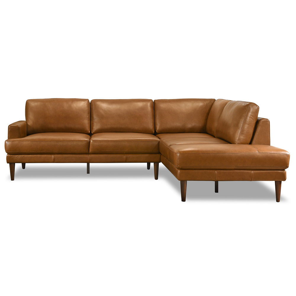 Corbin L-shaped sectional sofa in tan brown leather with chaise by HouseOfZazla on Tampa Home & Garden Store