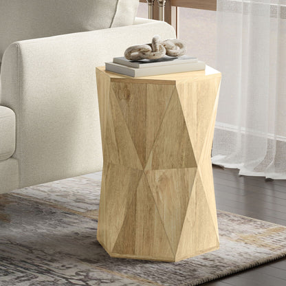 Mckinley Side Table in light brown wood with sculptural geometric base on Tampa Home & Garden Store