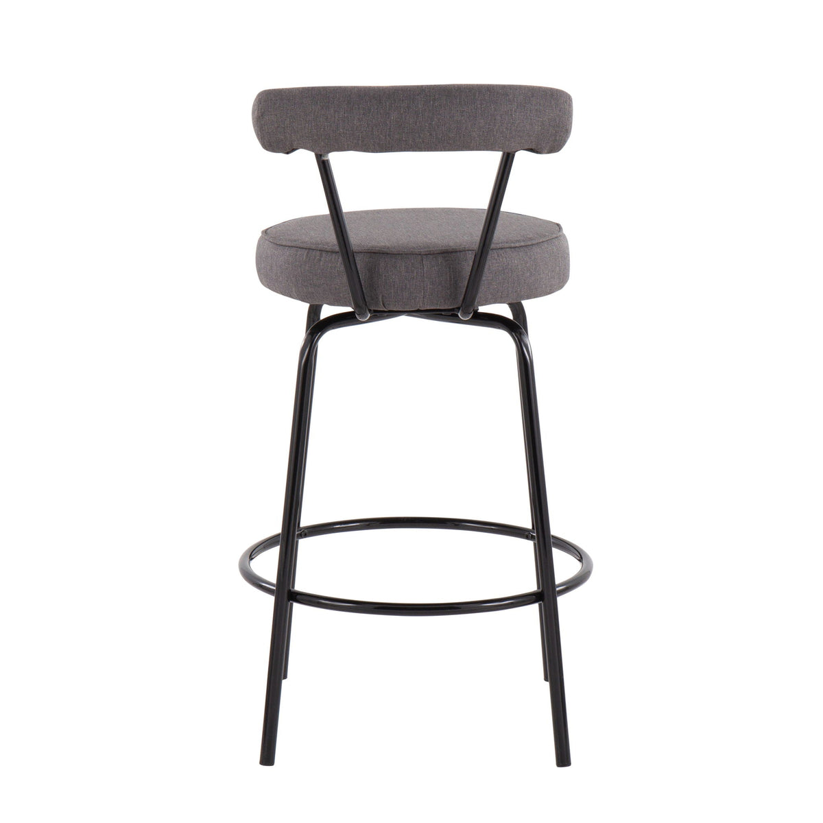 Contemporary counter stool with dark gray fabric upholstery and black metal legs on Tampa Home & Garden Store