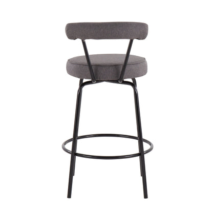Contemporary counter stool with dark gray fabric upholstery and black metal legs on Tampa Home & Garden Store