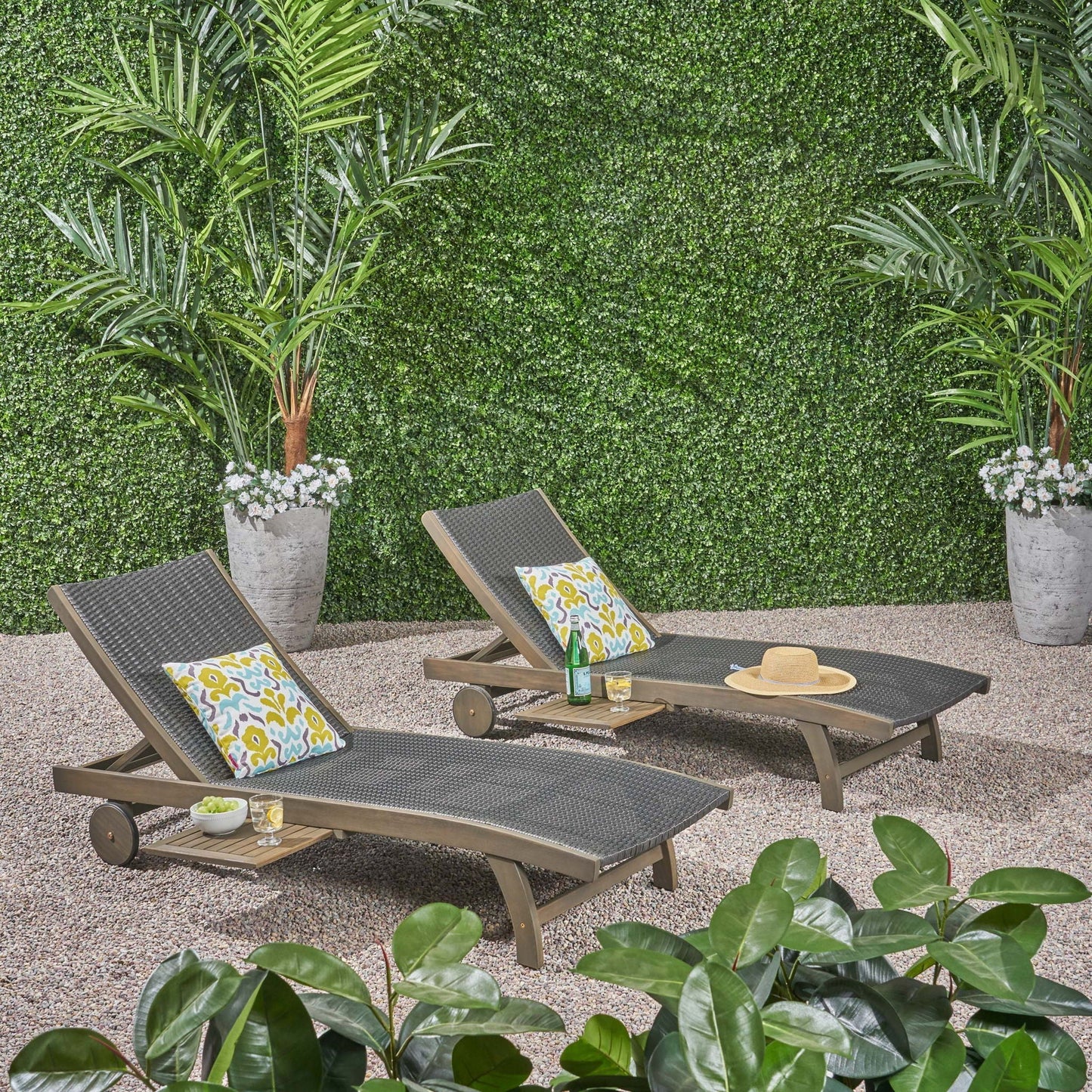 Outdoor chaise lounge gray wicker by HouseOfZazla with pull-out tray, sunloungers in garden on Tampa Home & Garden Store