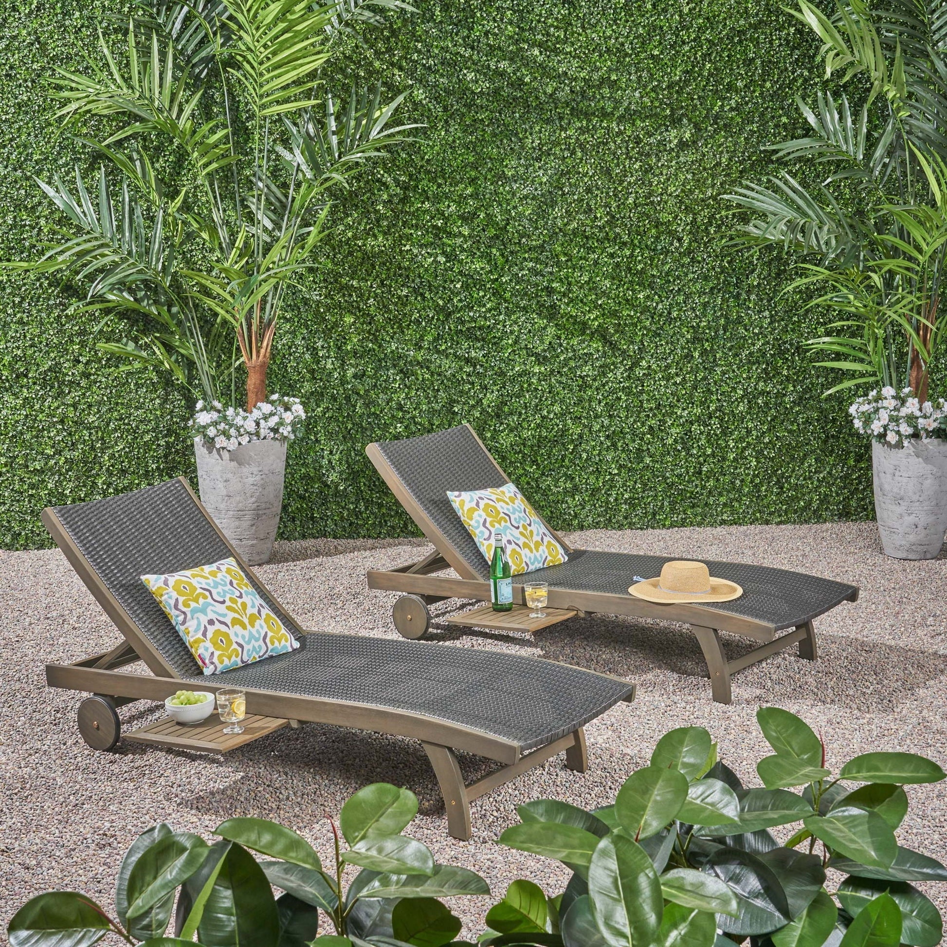 Outdoor chaise lounge gray wicker by HouseOfZazla with pull-out tray, sunloungers in garden on Tampa Home & Garden Store