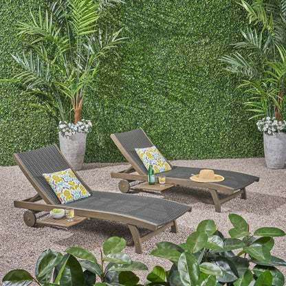 Outdoor chaise lounge gray wicker by HouseOfZazla with pull-out tray, sunloungers in garden on Tampa Home & Garden Store