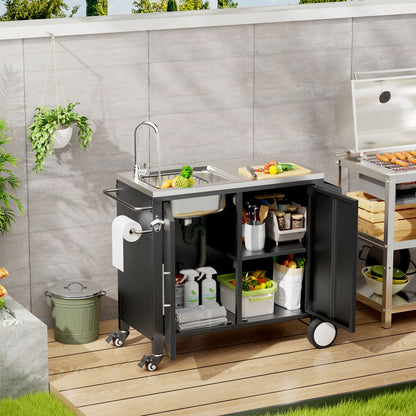 Outdoor Grill Cart With Sink and Storage Cabinet